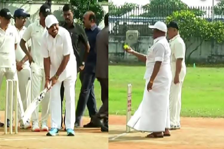 cm palanisamy playing cricket